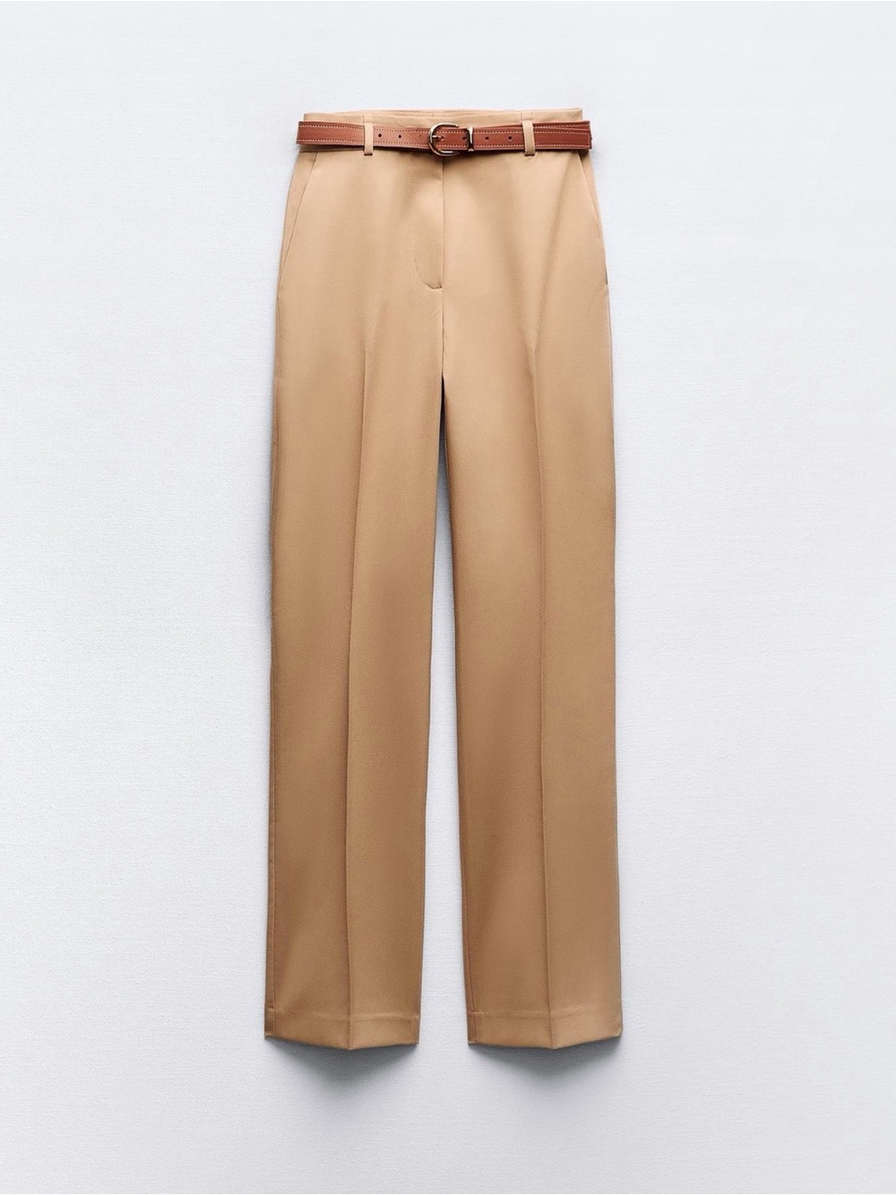 Zara Belted Straight Leg Pants in Taupe